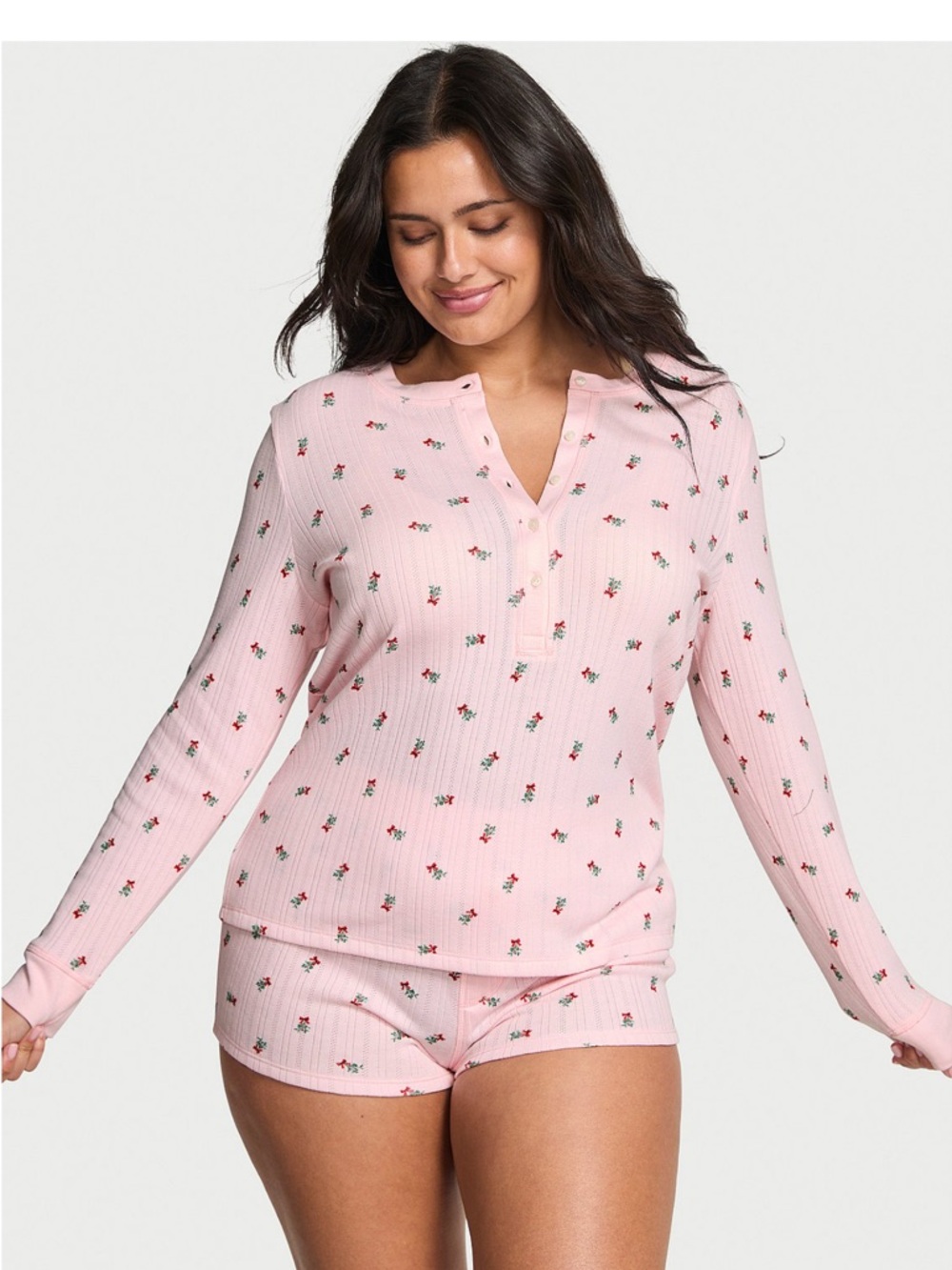 Victoria Secret Cozy pointelle Henley short pajama set NWT